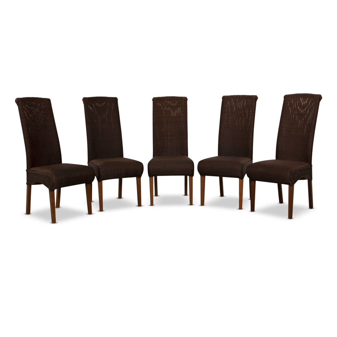 Set of 5 Lloyd Loom Wooden Chairs Brown Dining Room