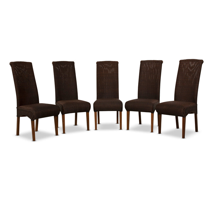 Set of 5 Lloyd Loom Wooden Chairs Brown Dining Room