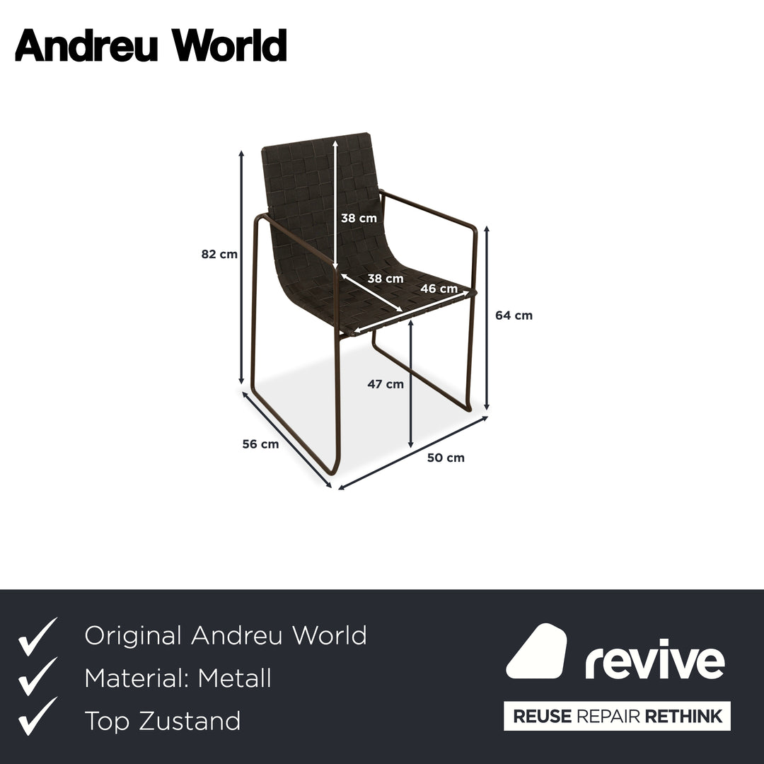 Lot de 6 chaises en métal Andreu World Trenza noir marron foncé mobilier de jardin extérieur