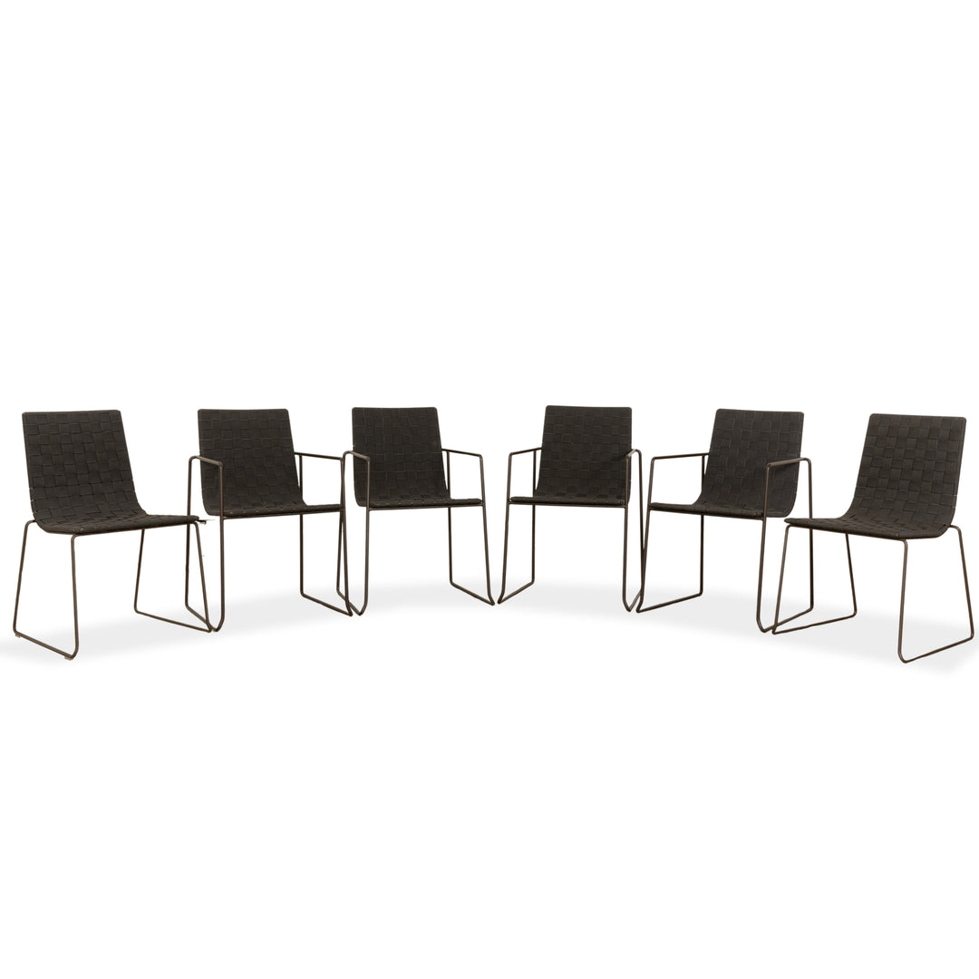 Lot de 6 chaises en métal Andreu World Trenza noir marron foncé mobilier de jardin extérieur