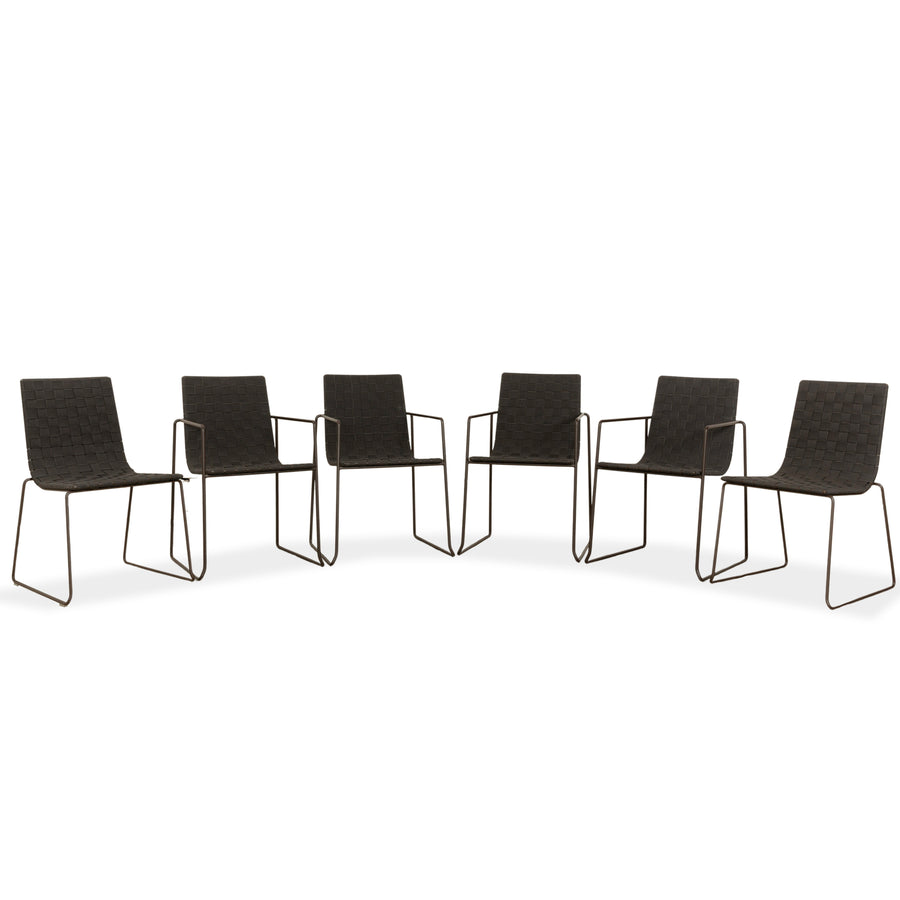 Lot de 6 chaises en métal Andreu World Trenza noir marron foncé mobilier de jardin extérieur