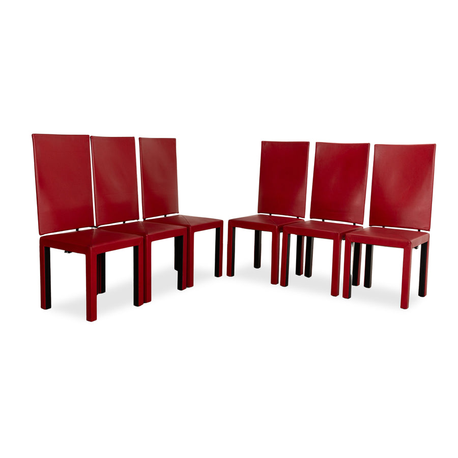 Set of 6 B&amp;B Italia Arcadia Leather Chair Red Dining Room Arcalla