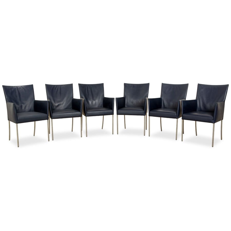 Ensemble de 6 chaises Bert Plantagie ARC-E en cuir bleu marine