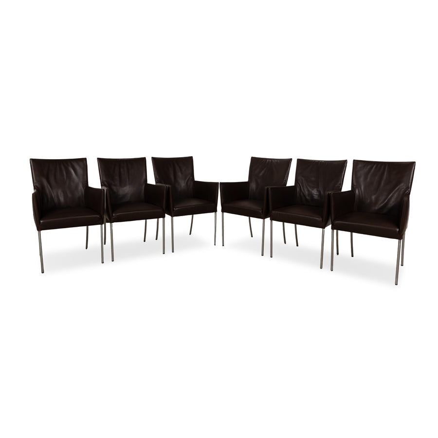 Lot de 6 chaises en cuir bert plantagie ARC-E marron salle à manger