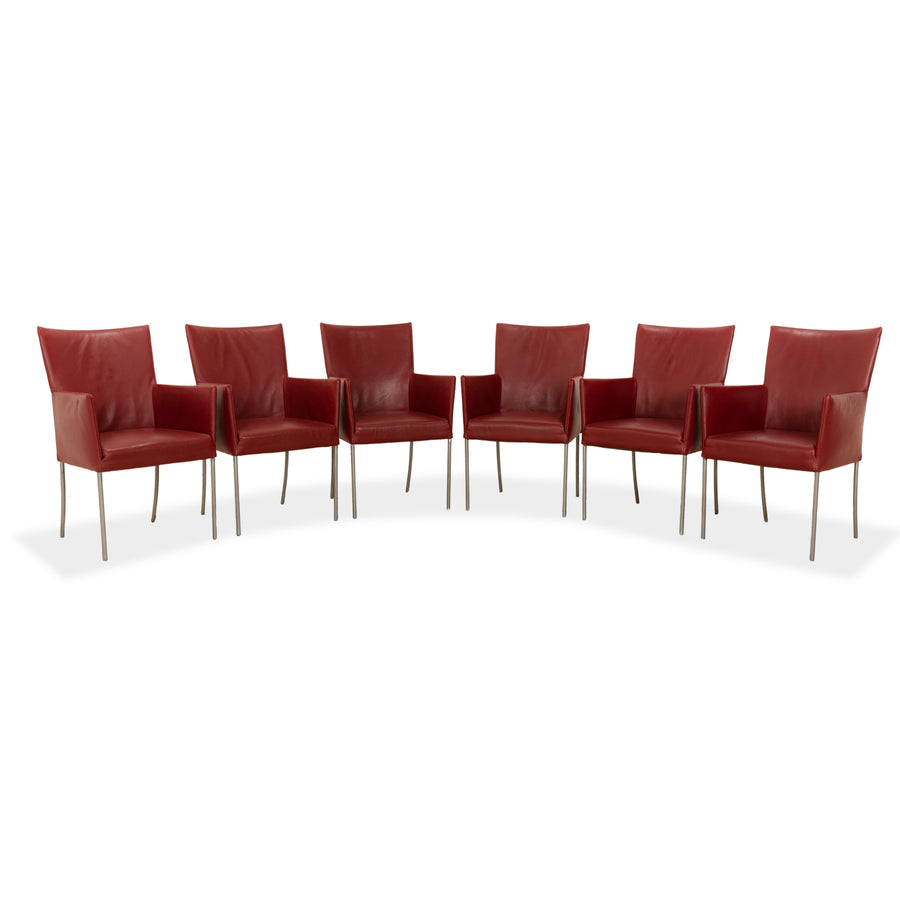 Ensemble de 6 chaises Bert Plantagie ARC-E en cuir rouge pour salle à manger