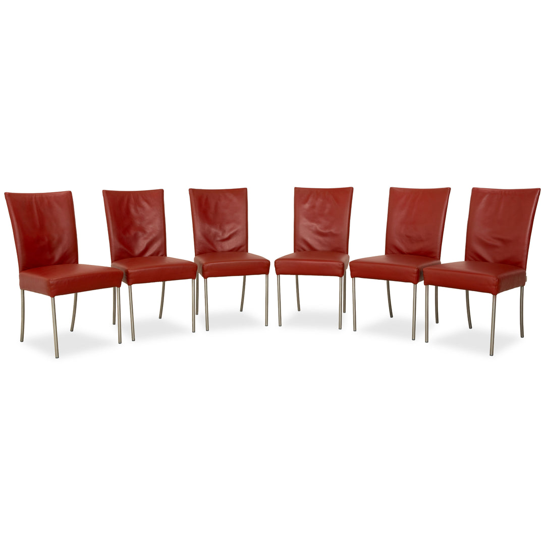 Set of 6 bert plantagie Felp leather chairs red Bordeaux wine