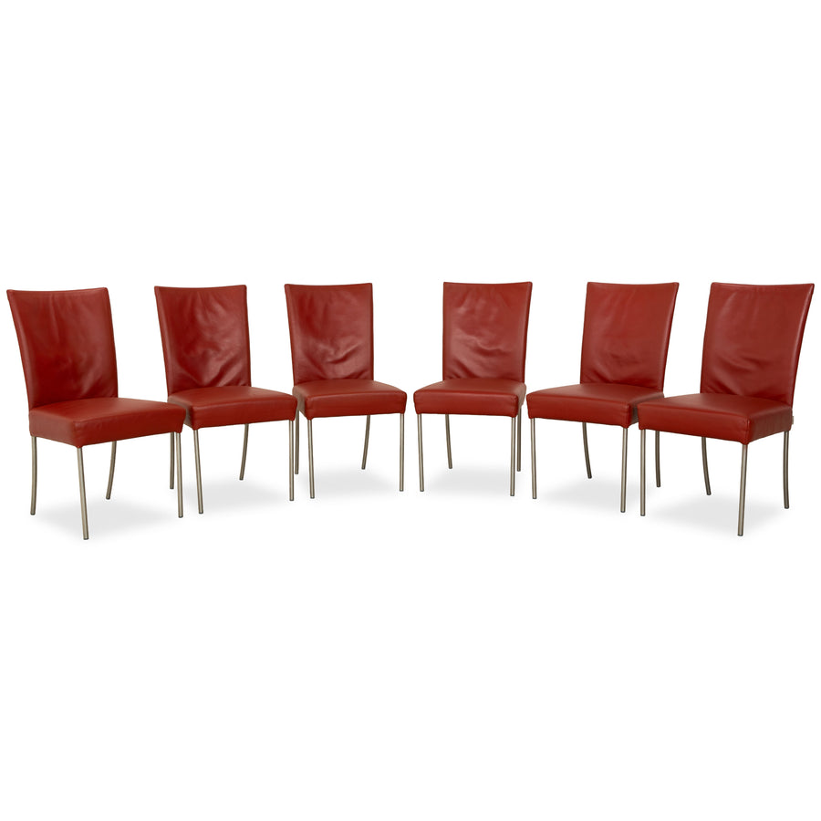 Lot de 6 chaises Bert Plantagie Felp en cuir rouge bordeaux
