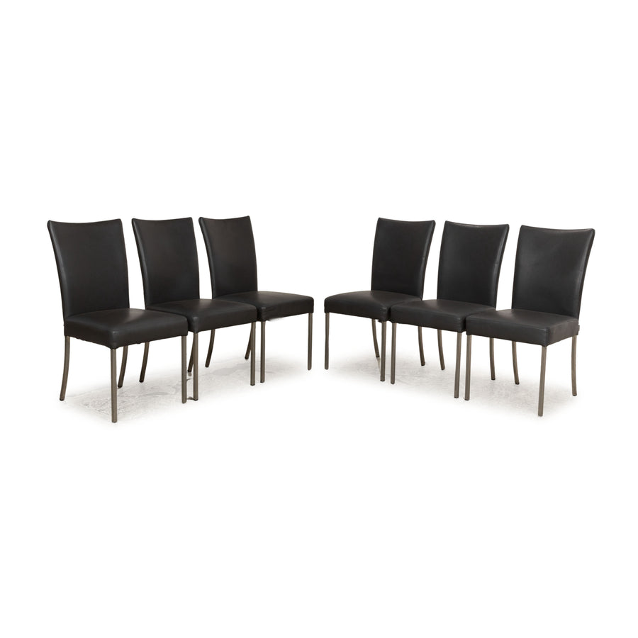 Lot de 6 chaises Bert Plantagie Jeanne Flex en cuir gris