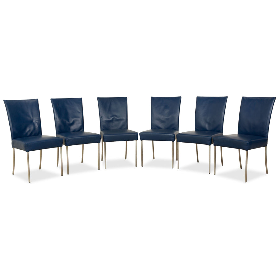 Ensemble de 6 chaises Bert Plantagie en cuir bleu marine bleu foncé salle à manger