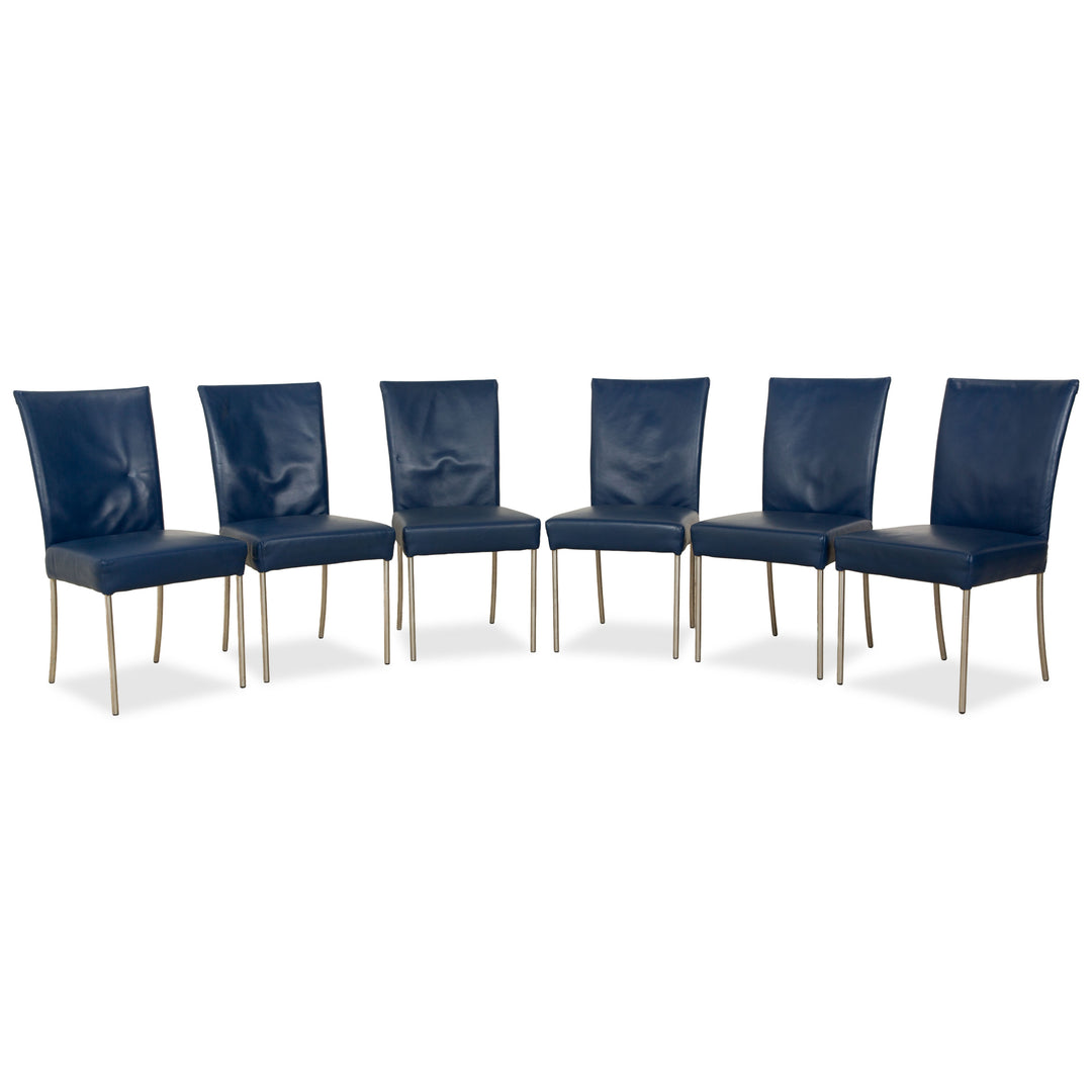Set of 6 bert plantagie leather chairs blue dark blue navy blue dining room