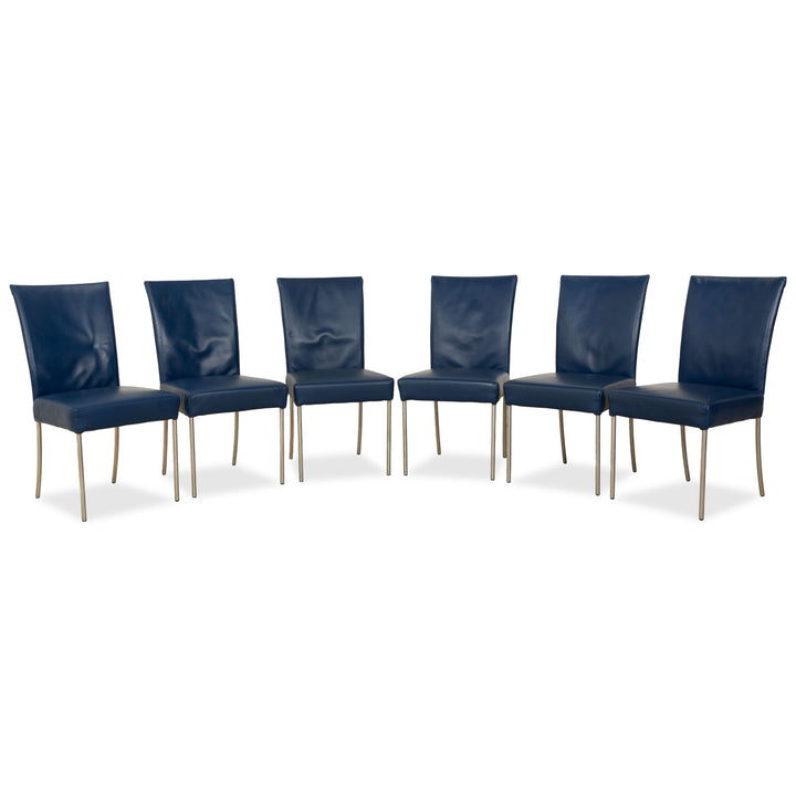 Set of 6 bert plantagie leather chairs blue dark blue navy blue dining room