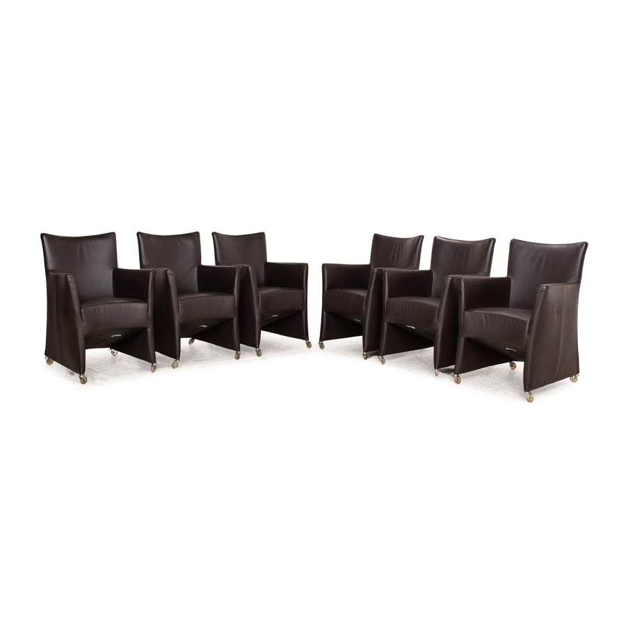 Set of 6 Bert Plantagie leather chairs brown dark brown dining room