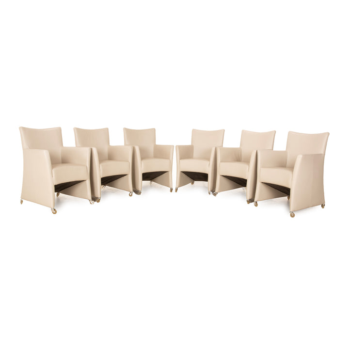 Lot de 6 chaises en cuir Bert Plantagie salle à manger beige crème