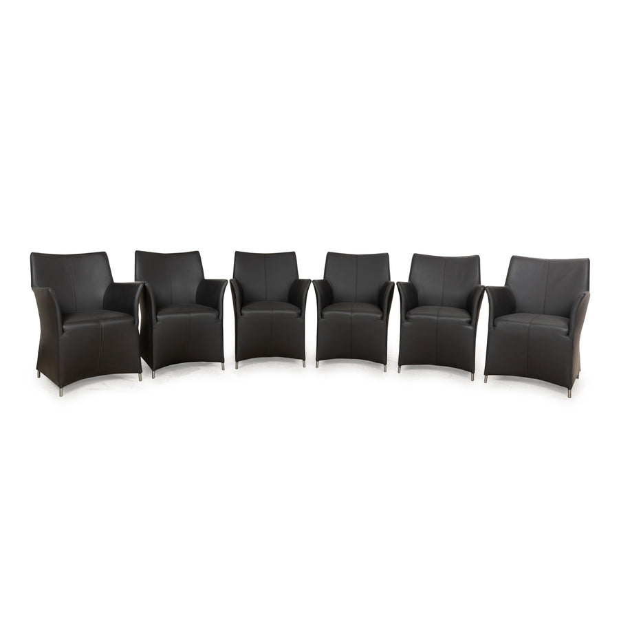 Set of 6 Bert Plantagie Leather Chairs Grey