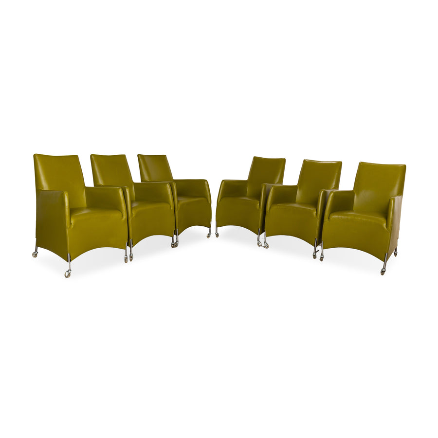 Set of 6 bert plantagie leather chairs green