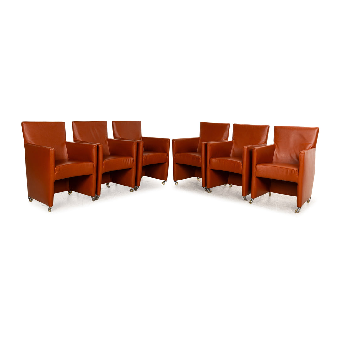 Set of 6 Bert Plantagie Leather Chair Orange