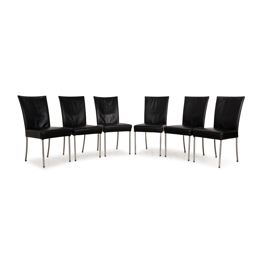 Set of 6 Bert Plantagie Leather Chairs Black