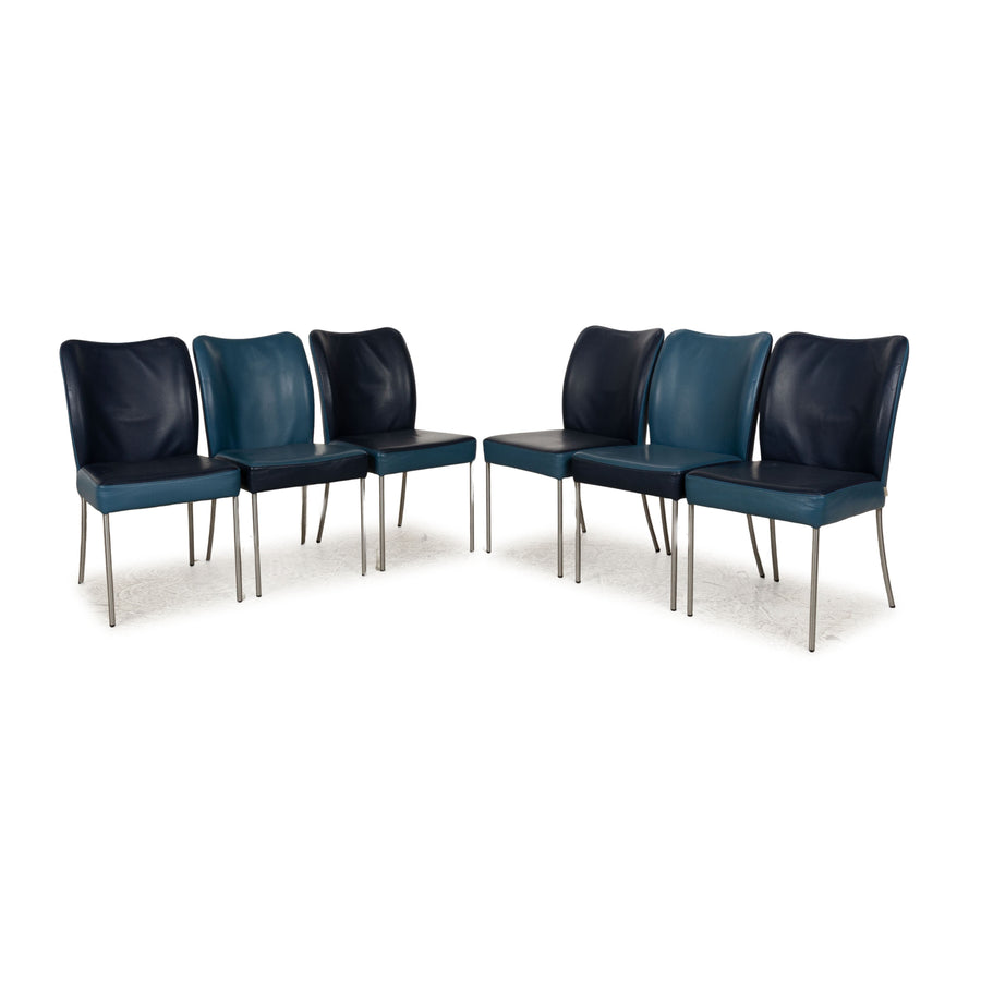 Lot de 6 chaises en cuir Bert Plantagie Spargo bleu salle à manger