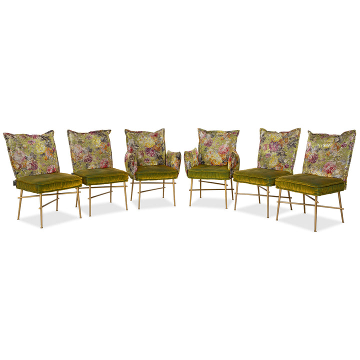 Set of 6 Bretz Ohlinda fabric chairs green midsummer olive colorful floral pattern velvet dining room