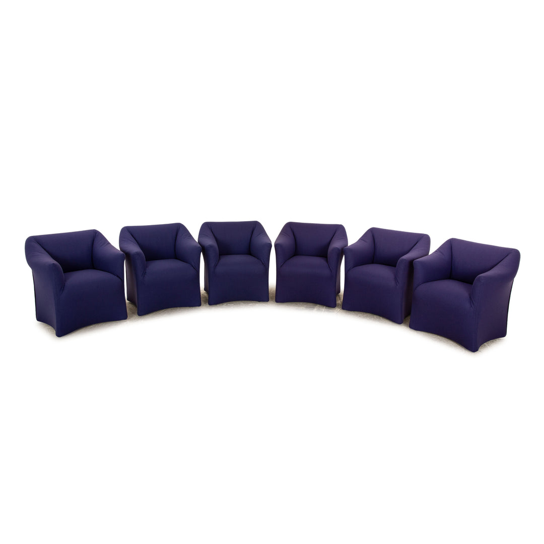 6er Garnitur Cassina 684 Stoff Stuhl Blau Lila Mario Bellini