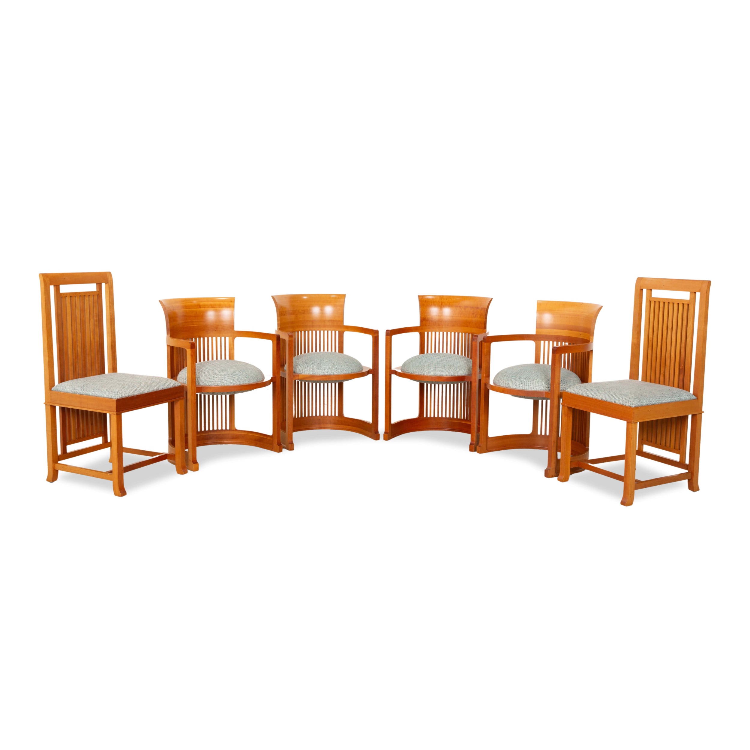 Lot de 6 chaises Cassina Barrel Coonley en bois marron pour salle à manger par Frank Lloyd Wright