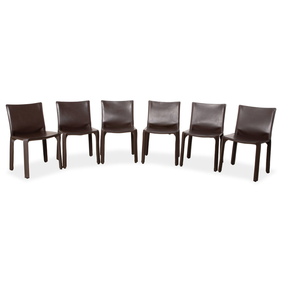 6er Garnitur Cassina Cab 412 Leder Stuhl Braun