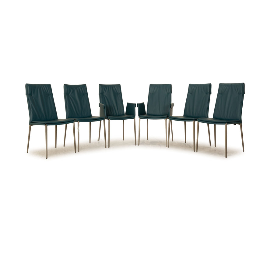 Lot de 6 chaises Cattelan Italia en cuir bleu pétrole