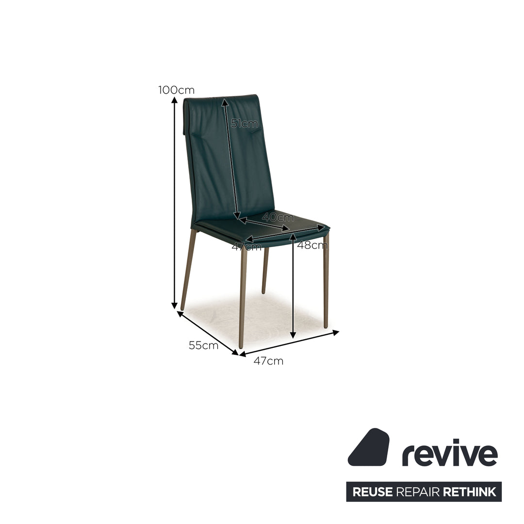 Lot de 6 chaises Cattelan Italia en cuir bleu pétrole