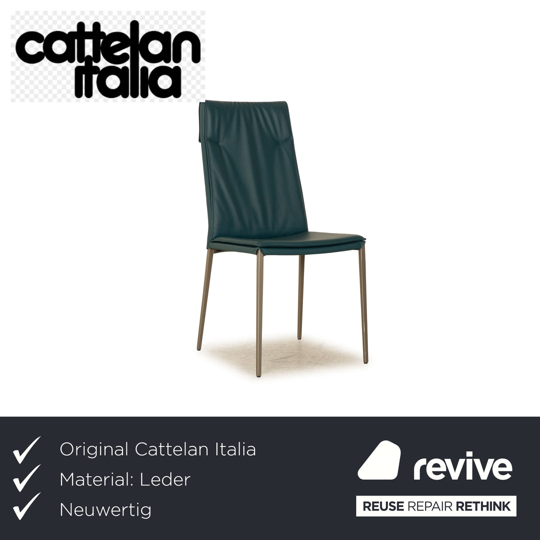 Set of 6 Cattelan Italia leather chairs blue petrol