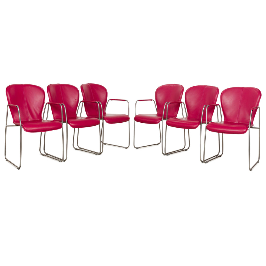 Lot de 6 chaises Contur en cuir rose