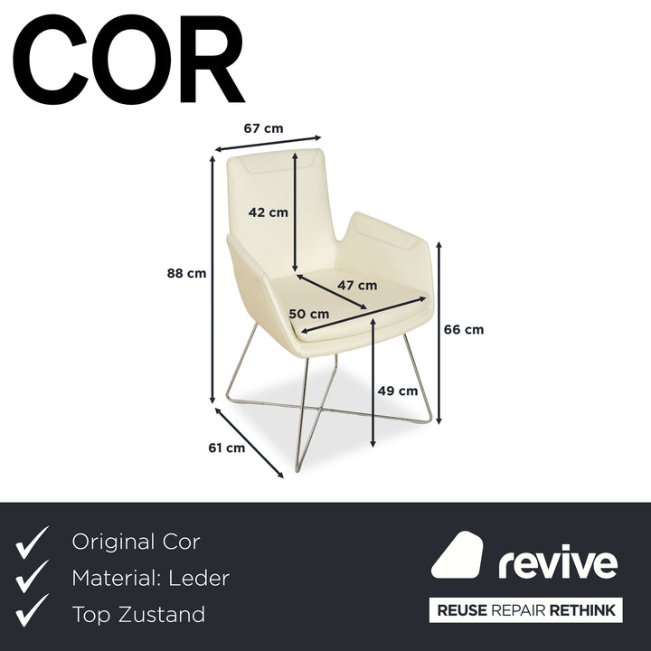 Set of 6 Cor Cordia leather chairs cream white Dura 178