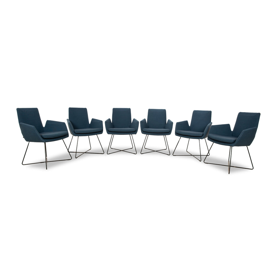 Set of 6 Cor Cordia fabric chairs blue dark blue dining room