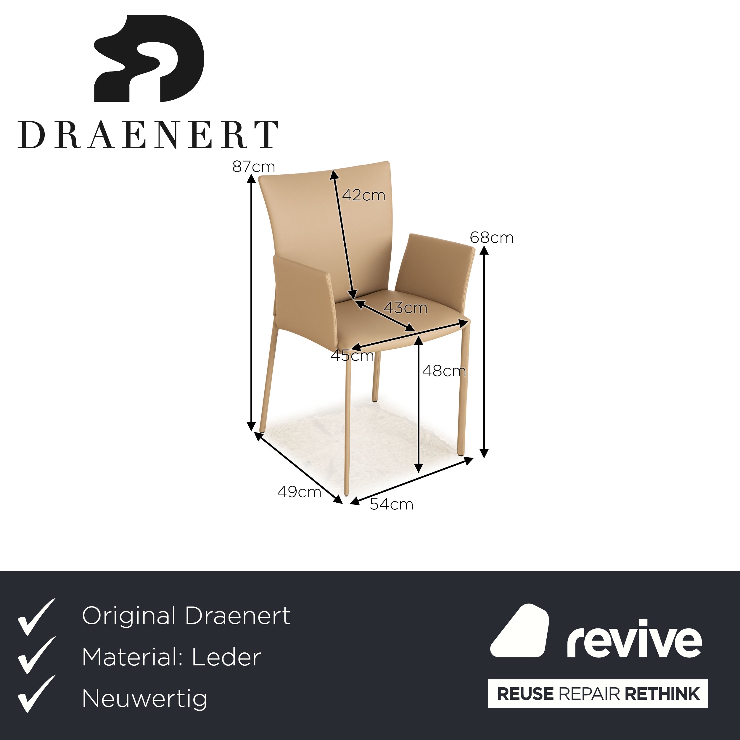 Set of 6 Draenert Nobile Soft Leather Chairs Beige Dining Room