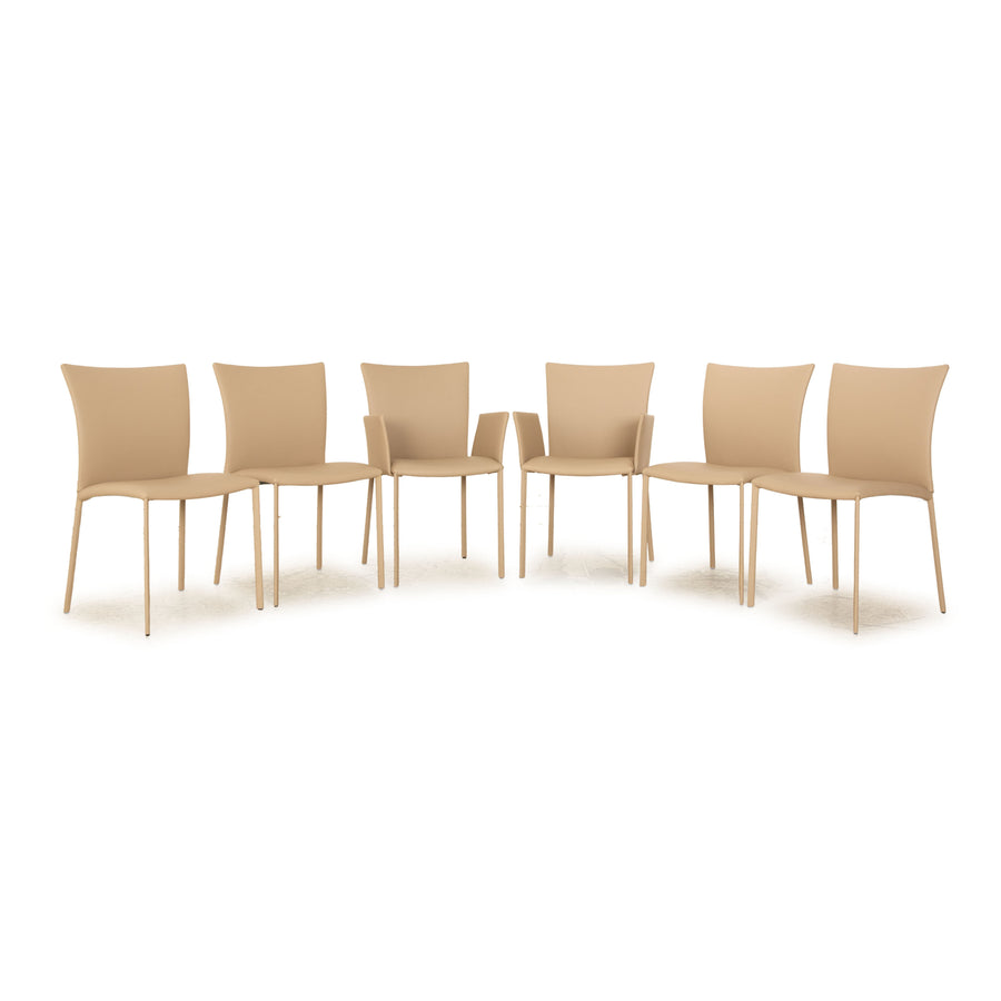 Set of 6 Draenert Nobile Soft Leather Chairs Beige Dining Room