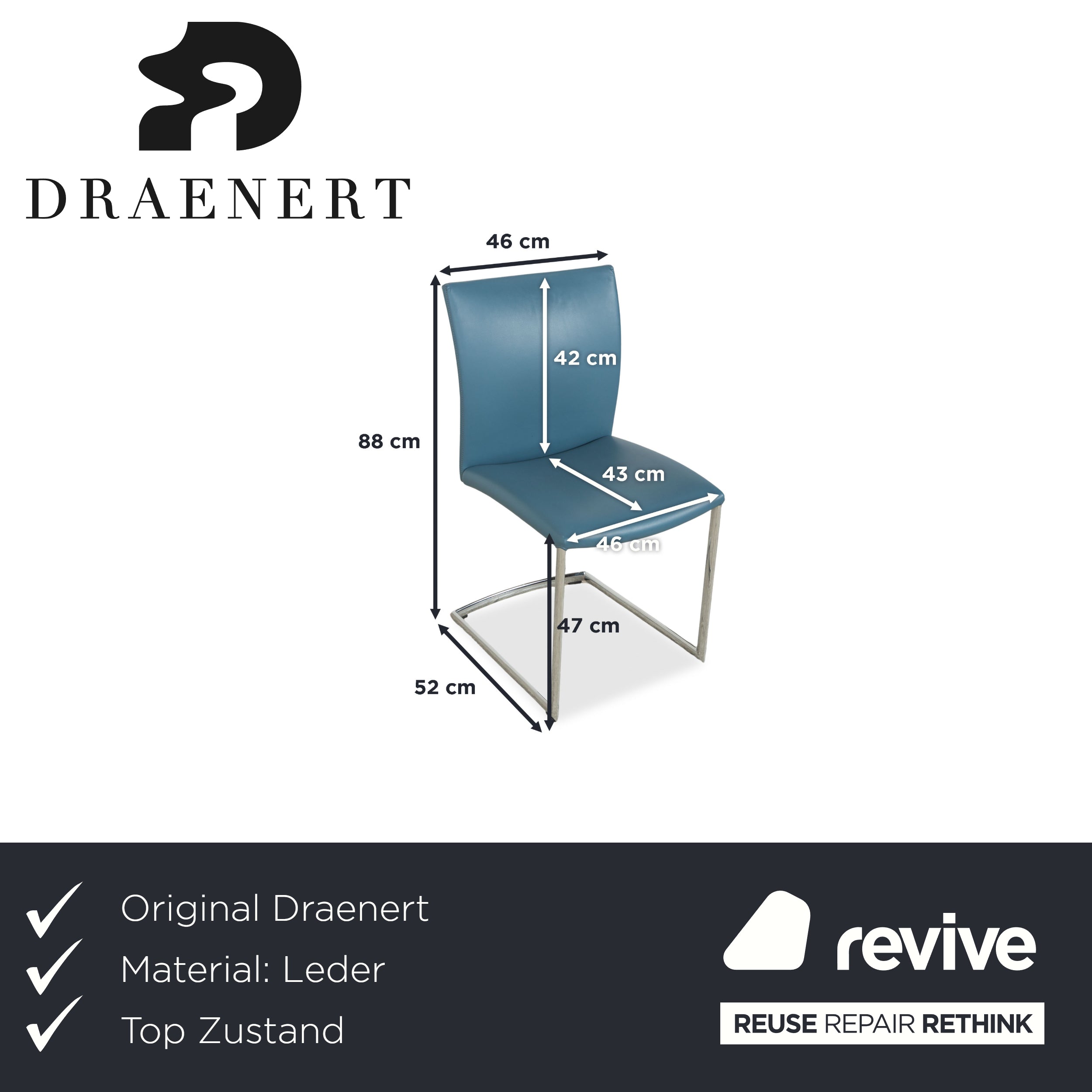 6-piece set Draenert Nobile Swing leather chair, blue petrol