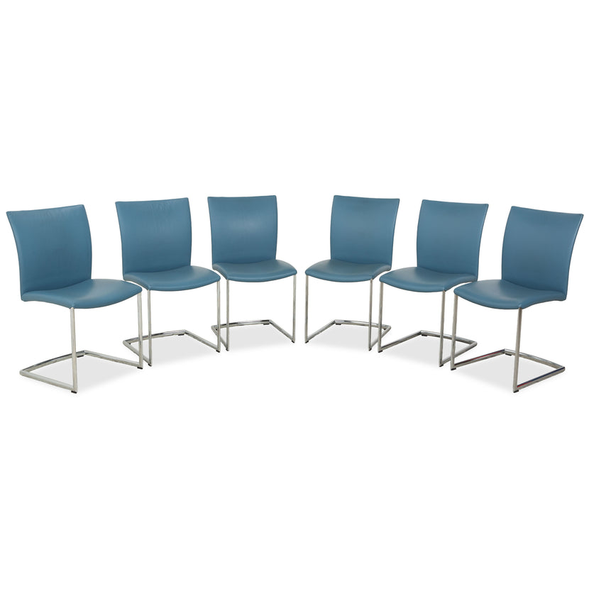 6-piece set Draenert Nobile Swing leather chair, blue petrol