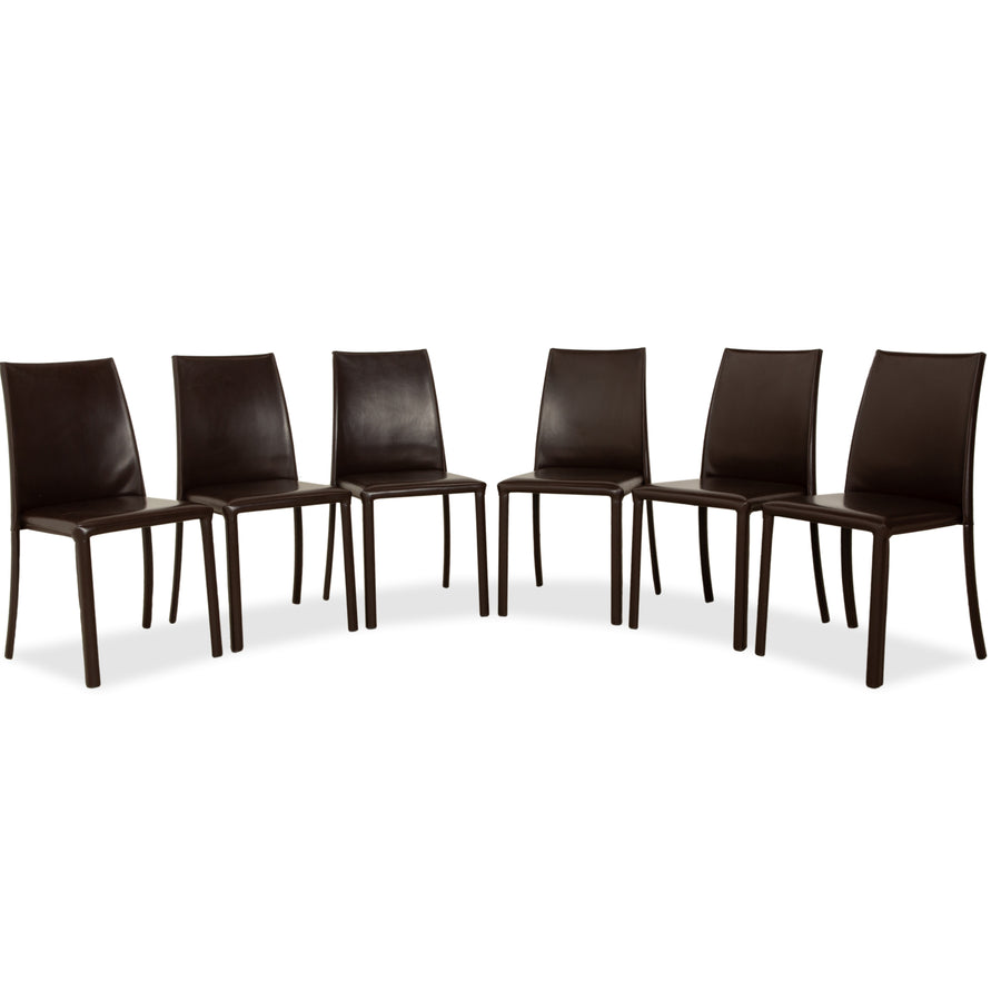 Ensemble de 6 chaises de salle à manger en cuir Frag marron châtaignier
