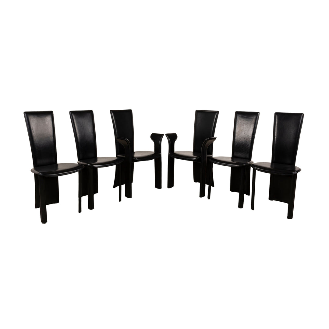 Lot de 6 chaises Frag Psyra en cuir noir salle à manger