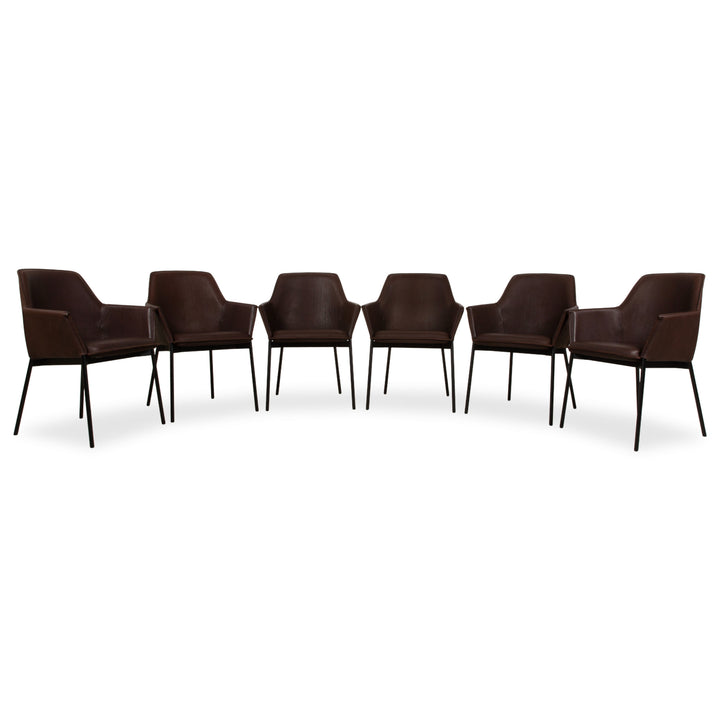 6er Garnitur Freifrau Grace Arm Chair Leder Stuhl Braun