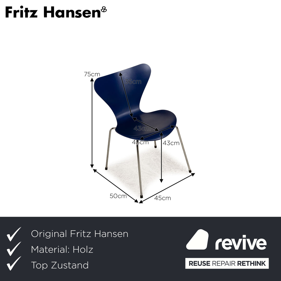 Set of 6 Fritz Hansen Series 7 wooden chairs blue dining room