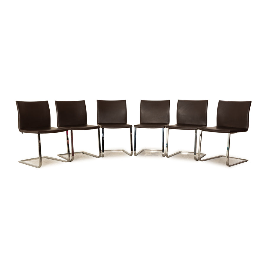 Set of 6 Gruber &amp; Schlager Elements leather chairs dark brown