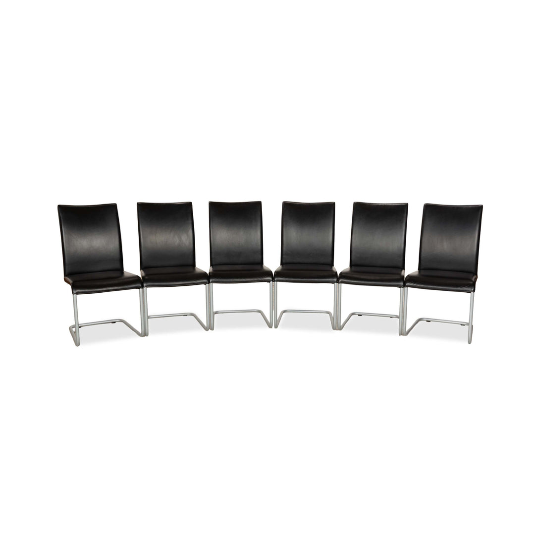 Lot de 6 chaises en cuir Hülsta D27, noir