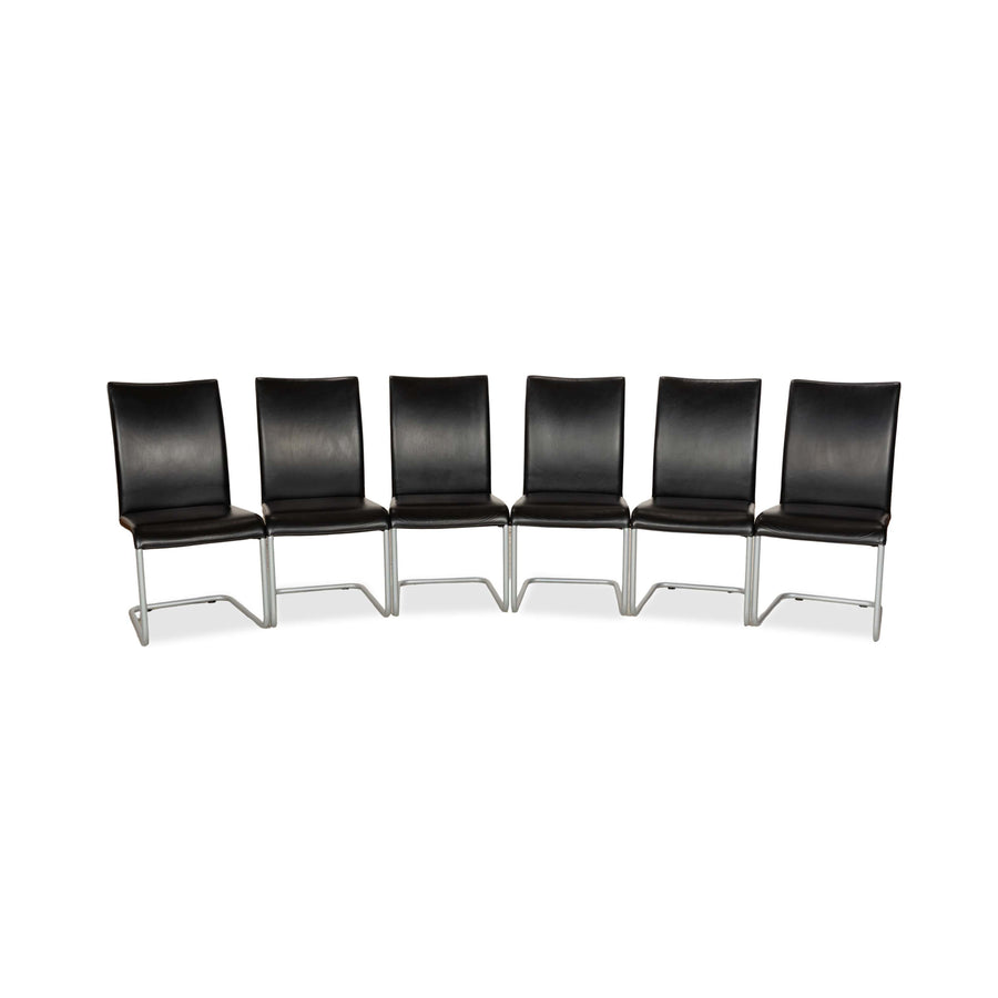 Lot de 6 chaises en cuir Hülsta D27, noir