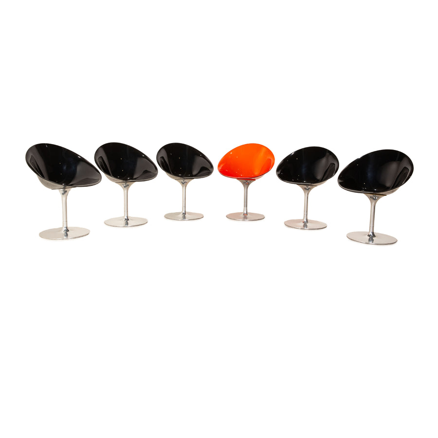 Set of 6 Kartell Ero/s Plastic Chairs Black Orange Swivel Function Dining Room
