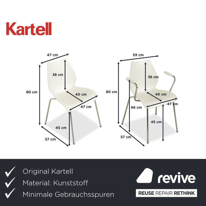6er Garnitur Kartell Maui Stuhl Kunststoff Weiß Armlehnen