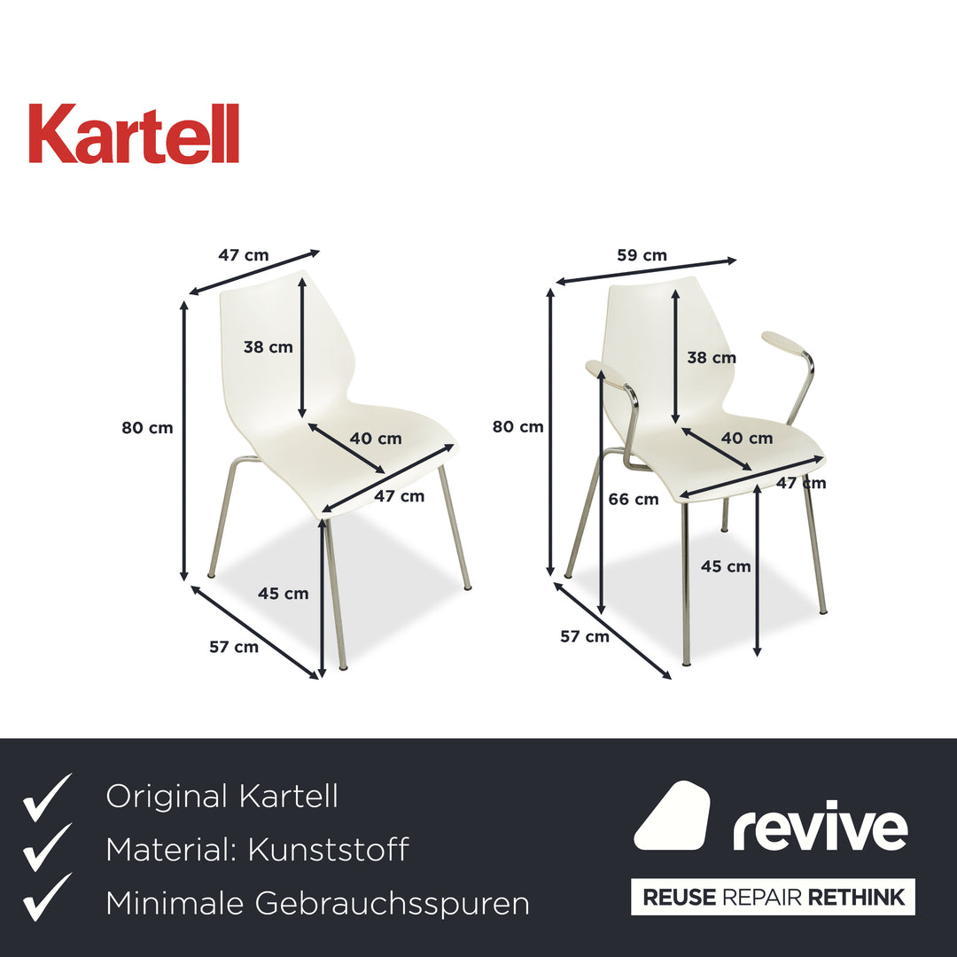 6er Garnitur Kartell Maui Stuhl Kunststoff Weiß Armlehnen
