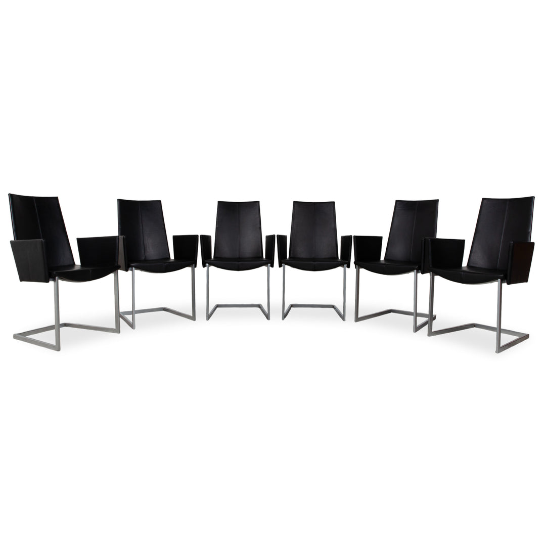 Ensemble de 6 chaises cantilever KFF en cuir et métal, noires