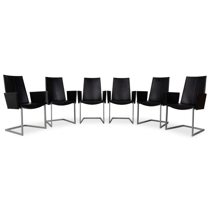 Ensemble de 6 chaises cantilever KFF en cuir et métal, noires