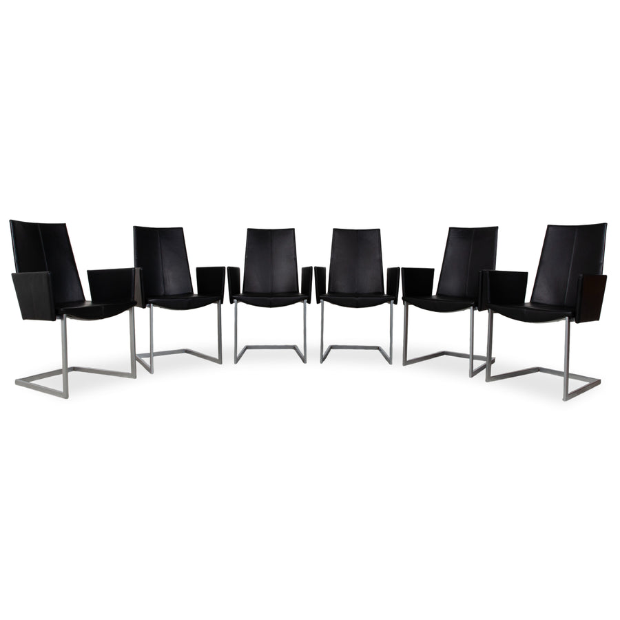 Ensemble de 6 chaises cantilever KFF en cuir et métal, noires