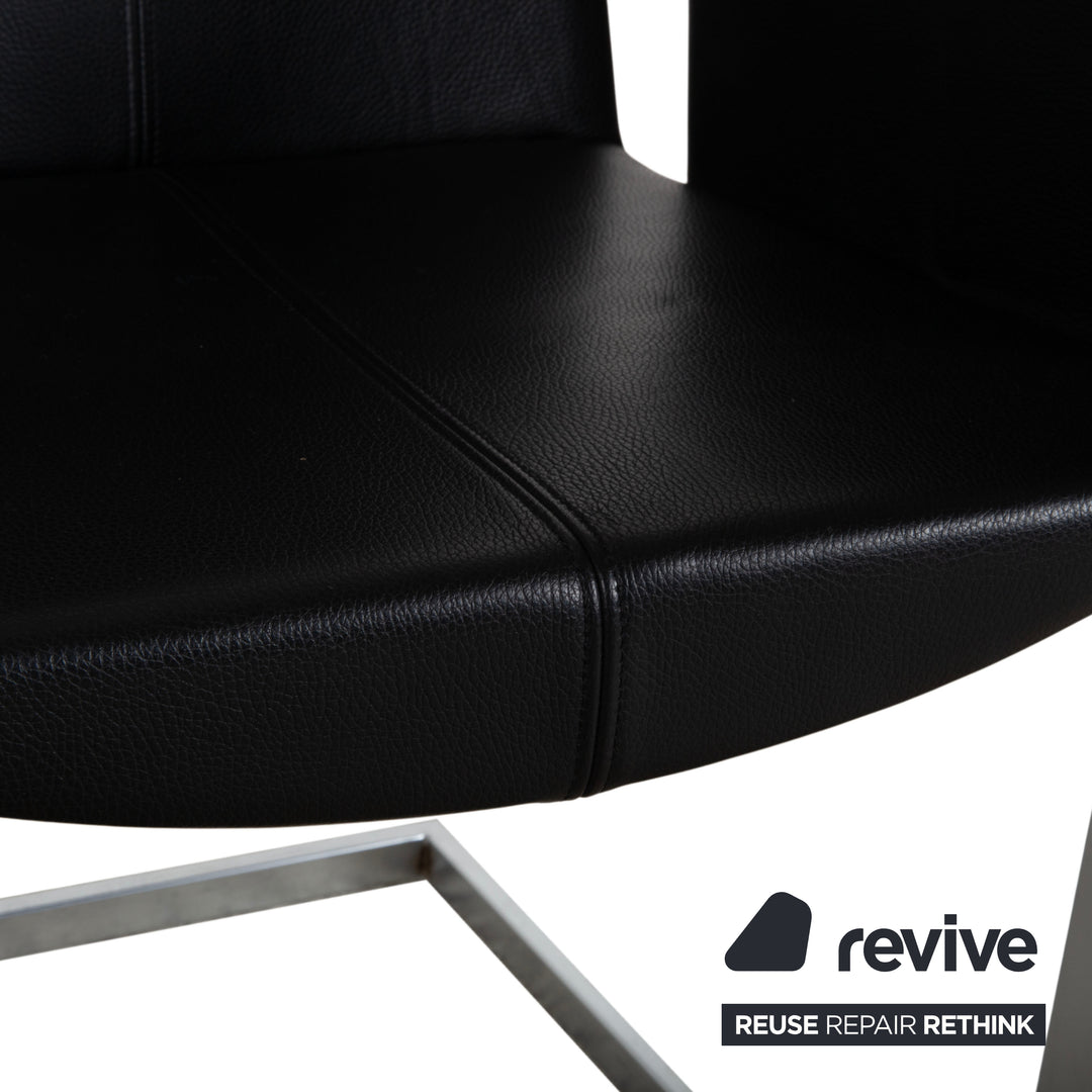 Ensemble de 6 chaises cantilever KFF en cuir et métal, noires